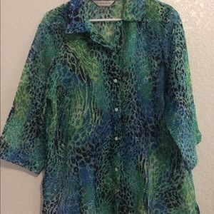 Ladies Allison Daley print blue/green top
